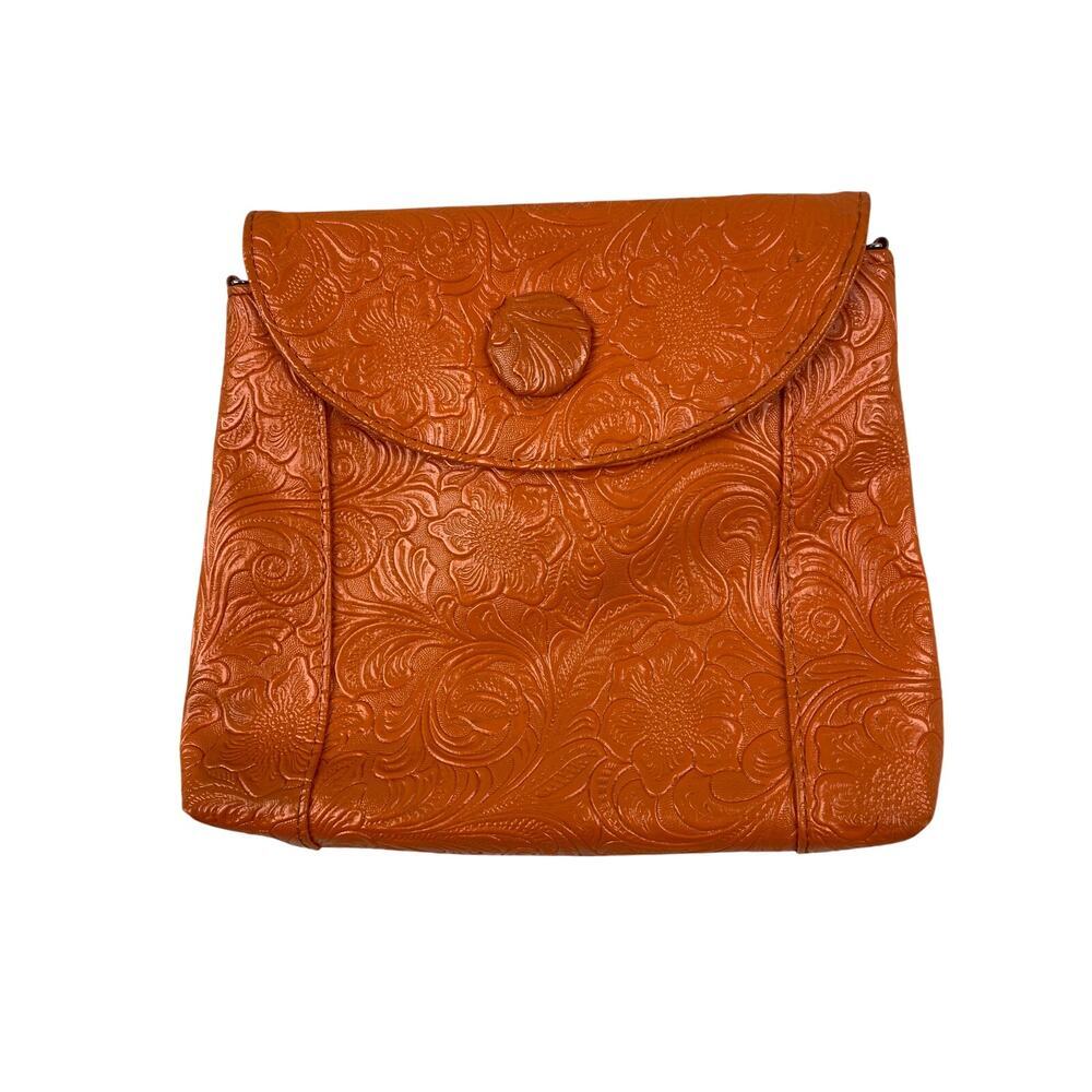 Amici Accessories Orange Floral Embossed Handbag Purse *